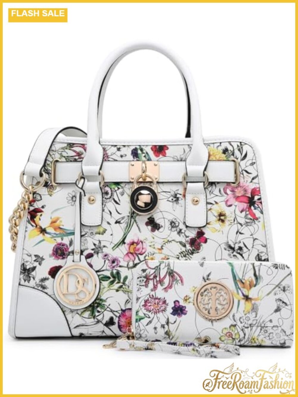 Vegan Leather Satchel Handbag & Wallet Set Top Handle Work Bag